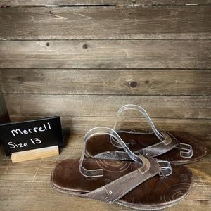Mens Merrell Brown Leather‎ Comfort Outdoor Walking Flip Flops Sandals Size 13 M